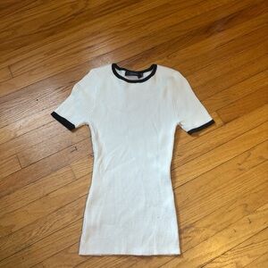 White Ribbed Short Sleeve Top with Black Trim